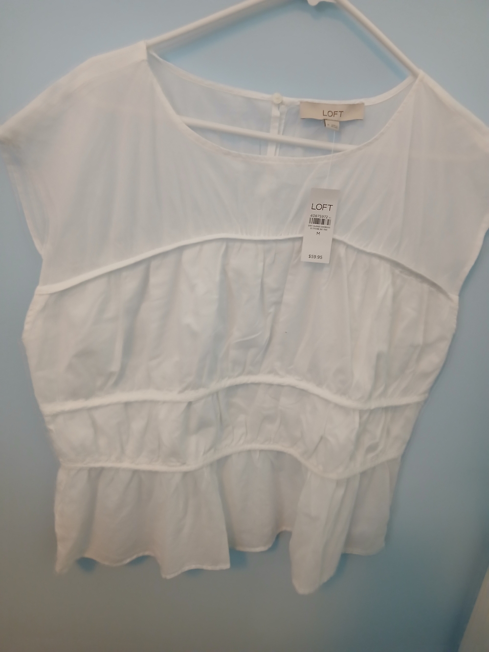 LOFT White Layered Ruffle Short Sleeve Blouse